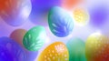 Colorful abstract Easter eggs with floral patterns floating on a vibrant gradient background in soft pastel tones Royalty Free Stock Photo