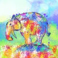 Colorful Abstract Elephant animal Watercolor Illustration, Elephant Spirit Animal, Good Luck