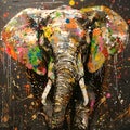 Vibrant Abstract Elephant Painting on Dark Background. Color Splatters and Artistic Creativity. Perfect for Modern Decor