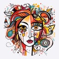 Colorful Abstract Face Illustration: Playful Doodles And Tribal Abstraction Royalty Free Stock Photo