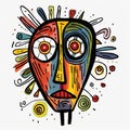 Colorful Abstract Face Illustration In Primitive Folk Art Style