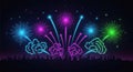Colorful abstract fireworks exploding in the night sky above a city silhouette Royalty Free Stock Photo