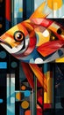 Colorful abstract fish illustration with vibrant geometric shapes and patterns Royalty Free Stock Photo
