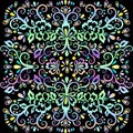 Colorful abstract floral pattern, vector wicker ornament. Multicolor ornate tracery in eastern style with a lot of curls, arabesqu