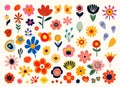 Colorful abstract flowers, floral elements. Isolated contemporary art graphic design. Botanical bright collection