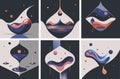 Colorful abstract fluid elements forming amoeba blob shape in modern style