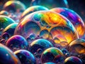A Colorful Abstract Generative AI Art Piece Featuring Dynamic Soap Bubble Foam Capturing Light and Shadow in a