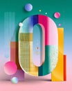 Colorful abstract geometric digital art with number zero design Royalty Free Stock Photo