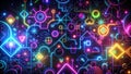 Colorful abstract geometric patterns with neon lights on a dark background Royalty Free Stock Photo