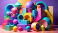 Colorful abstract geometric shapes composition in vibrant pastel colors, 3D rendering. Royalty Free Stock Photo