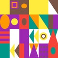 Colorful Abstract Geometric Shapes Pattern Design with Squares Circles Triangles and Ovals Royalty Free Stock Photo