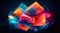 Colorful abstract geometrical design with glowing glass crystals on a dark background. Generative AI Royalty Free Stock Photo