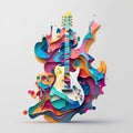 Colorful abstract guitar on a white background. 3d illustration. Royalty Free Stock Photo