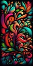 Colorful abstract hand-drawn pattern, waves and curls on a black background Royalty Free Stock Photo