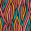 Colorful Abstract Hand Drawn Wavy Vector Seamless Pattern. Zebra Animal Skin. Trendy Fashion Print