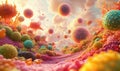 Colorful abstract landscape of microorganisms and cells in a surreal environment Royalty Free Stock Photo