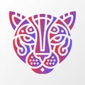Colorful abstract leopard face illustration featuring intricate tribal patterns and a vibrant red-blue gradient on a Royalty Free Stock Photo