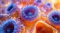 Colorful abstract microscopic view of cell structures with vibrant patterns and textures
