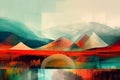 Colorful abstract mixed media grunge landscape background . Contemporary modern design. Digital art Generative AI. Royalty Free Stock Photo