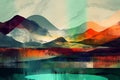 Colorful abstract mixed media grunge landscape background . Contemporary modern design. Digital art Generative AI. Royalty Free Stock Photo