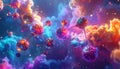 Colorful abstract molecular structure with glowing particles and nebula background Royalty Free Stock Photo