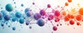 Colorful abstract molecular structures float in space. Geometric forms interlink to create complex, dynamic system. Futuristic