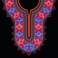 Colorful abstract neckline pattern design for the African dashiki shirt with the savage tribe and geometrical motifs