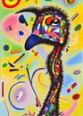 Colorful Abstract Ostrich Portrait Painting