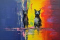 Colorful abstract painting on canvas. Hand drawn illustration of a cats Ai generative