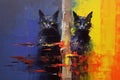 Colorful abstract painting on canvas. Hand drawn illustration of a cats Ai generative