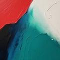 Closeup Abstract Painting On Canvas: Teal And Red Photorealistic Composition