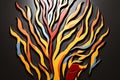 a colorful abstract painting of a fire tree on a black background Royalty Free Stock Photo