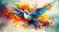 Colorful Abstract Painting of Holy Spirit Dove for Christian Designs.