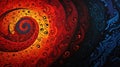 A colorful abstract painting of a spiral design with swirls, AI