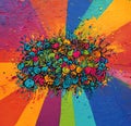 A colorful abstract painting on the wall that appears to be splattered with paint. The splashes are heterogeneous and the colors Royalty Free Stock Photo