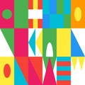 A vibrant abstract pattern design featuring colorful geometric shapes in a modern layout. Clean forms and bold hues come together Royalty Free Stock Photo
