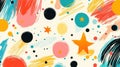 Colorful Abstract Pattern With Circles, Stars and Brush Strokes on White Background Royalty Free Stock Photo