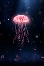 Colorful abstract, pink fuzz jellyfish floating in blue with serene fantasy vertical background