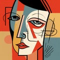 Colorful Abstract Portrait Of Female Head In Simplified Line Work