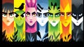 Colorful Abstract Portraits of Stylized Characters in Vertical Arrangement for Creative Projects Royalty Free Stock Photo