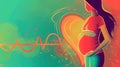 Colorful abstract portrayal of a pregnant woman with heart motifs. Artistic maternity concept. Royalty Free Stock Photo