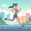 Colorful illustration of a woman running in the city.