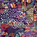 Colorful abstract print with different elements and shapes. Seamless pattern