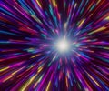 Colorful abstract radiant flash. Explosion hyper acceleration race for speed in futuristic outer space