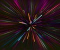 Colorful abstract radiant flash. Explosion hyper acceleration race for speed in futuristic outer space