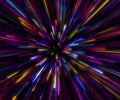 Colorful abstract radiant flash. Explosion hyper acceleration race for speed in futuristic outer space