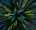 Colorful abstract radiant flash. Explosion hyper acceleration race for speed in futuristic outer space
