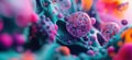 Colorful abstract representation of cells and microorganisms in a vibrant environment, copy space for text Royalty Free Stock Photo