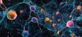 Colorful abstract representation of neurons and synapses in a neural network, showcasing vibrant cells and intricate