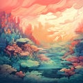Colorful Abstract River Painting With Soft Gradients And Whimsical Wilderness